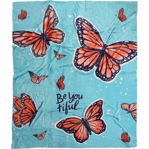 Butterfly Themed Plush Throw Blanket 60x50 in Reversible Peach Plush Back Cozy